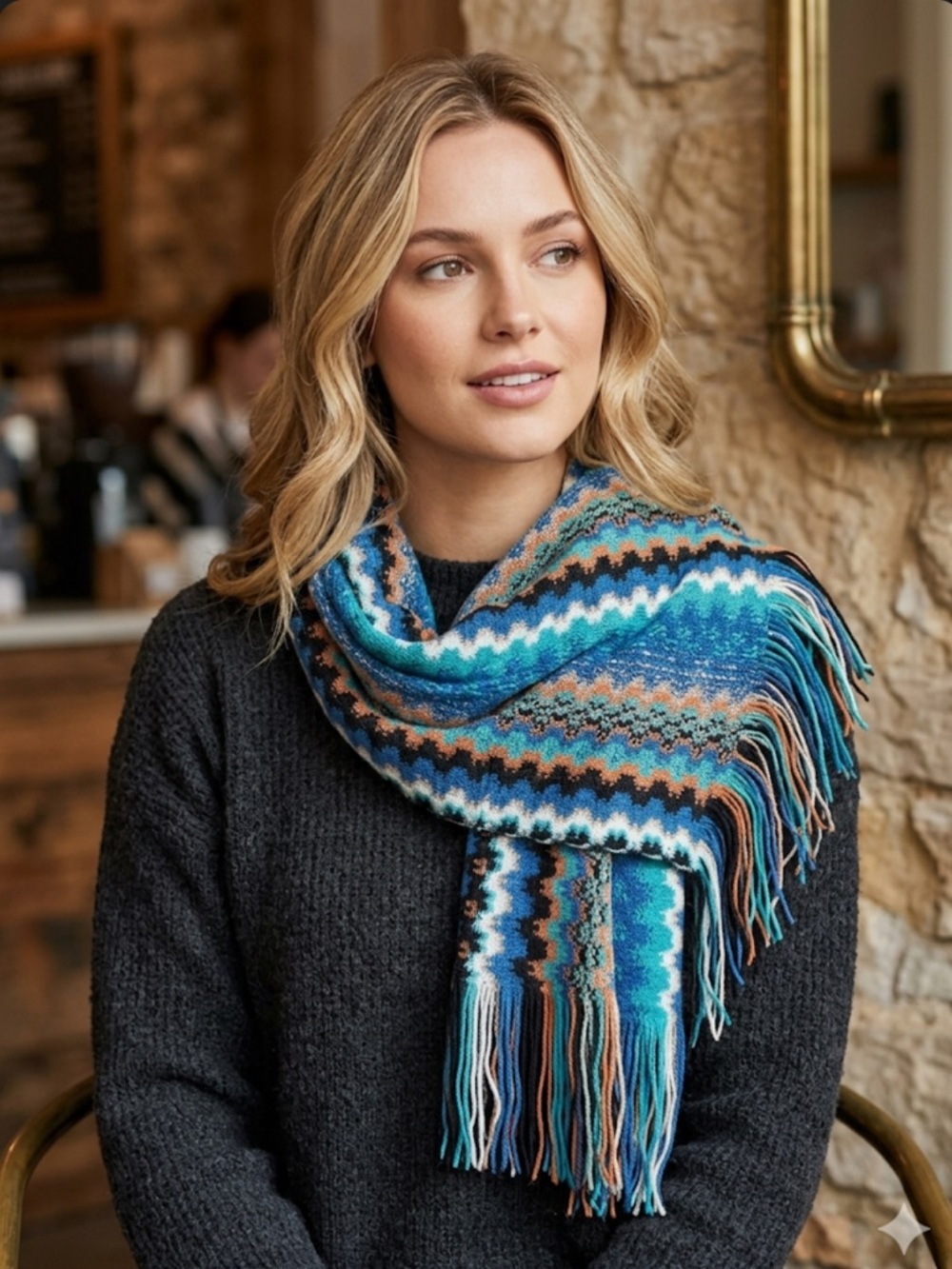 Missoni Multicolor Chevron Knit Scarf with Metallic Thread
